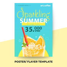 Summer Sparkling Orange Soda drink food poster flayer template