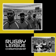 Poster - Collage of confident rugby players standing in stadium