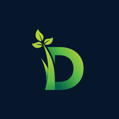 grass and leaf logo, letter D logo with leaf and grass concept