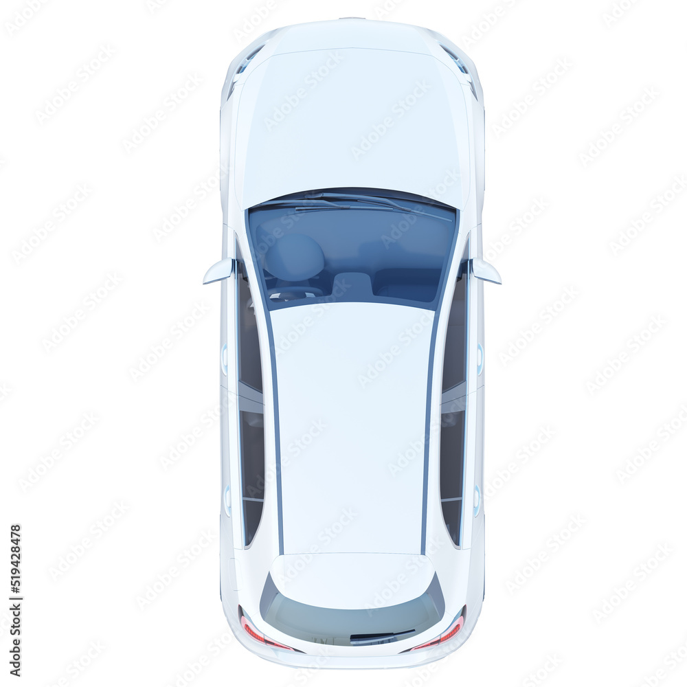 white modern new hatchback car top view for architectural and landscape planning designs.