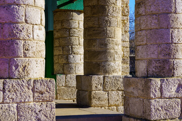 Columns of an ancient building of classical architecture. Background with copy space