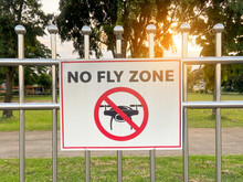 No Fly Zone Sign. Drone Flight Not Allowed. Drone Restricted Area.