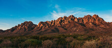 Organ Mountains At Sunset In Las Cruces, Panorama, Desert Landscape With Mountains