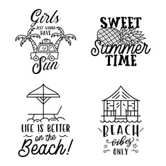 Wall Mural - Summer badges set with different quotes and sayings - Life is better at the beach. Retro beach logos. VIntage surfing labels and emblems. Stock vector graphics