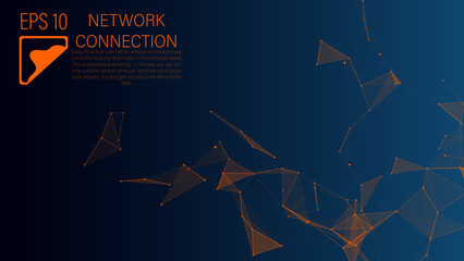 Connection to the global network. Abstract vector dots and lines with triangles on a blue background. The concept of big data, digital technology, science and information technology development.