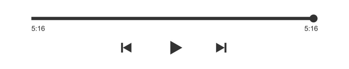 Wall Mural - Song, podcast or video ending. Media player progress bar with time slider, play, rewind and fast forward buttons. Template of audio or video player playback panel. Vector graphic illustration