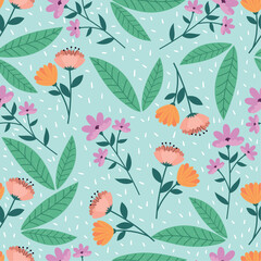 Poster - pink and orange flowers seamless pattern