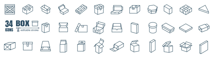box editable stroke pictogram and minimal thin line web icon set. outline icons collection. simple v