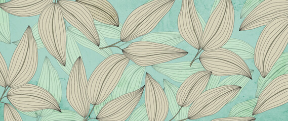 abstract art background with exotic tree leaves in line style. botanical tropical banner for wallpap