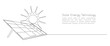 One continuous line drawing of Solar panel with sun. Green energy and renewable resources in simple linear style. Power station and save ecology concept. Editable stroke. Doodle vector illustration