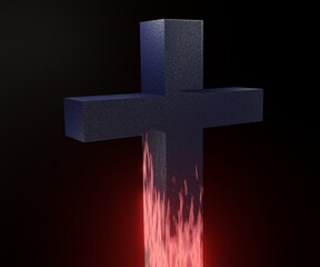 Poster - Isolated burnt wood cross 3d rendering in the black background