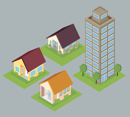 Sticker - houses and building isometric city