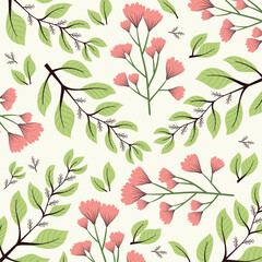 Canvas Print - leaves with flowers pattern