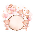 © Stella - Watercolor Illustration Cute baby bear with balloons and wooden board