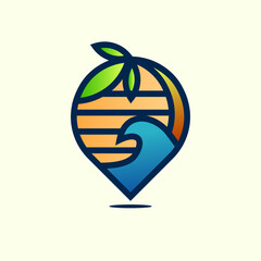 Sticker - Modern tropical wave location logo illustration design