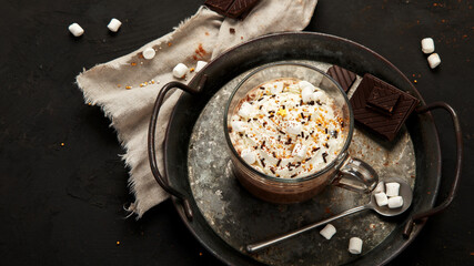 Wall Mural - Cacao with marshmallow and cacao powder in mug.