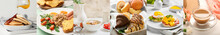 Collection Of Natural Breakfasts On Light Background