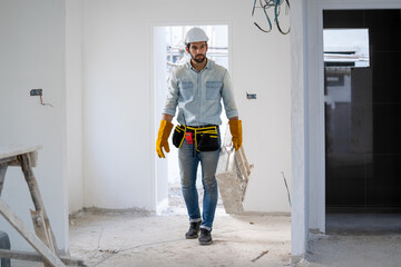 Aufkleber - Maintenance technicians install wiring in the home,Electrician working working on building site,Repair and handyman concept.