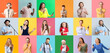 © Pixel-Shot - Set of different people with microphones on color background