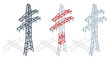© Golden Sikorka - Isometric high voltage transmission lines and power pylons. Electricity pylons. Electric Energy Factory Distribution Chain. High voltage pylon