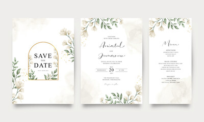 set of wedding invitation templates with flowers and leaves