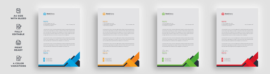 Wall Mural - letterhead modern corporate minimal abstract clean simple creative layout shape 4 color package unique attractive a4 size flyer poster magazine business company newsletter vector template design 