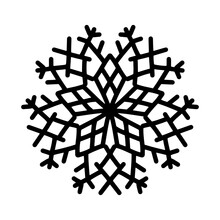 Simple Black Snowflake Icon, Vector Flat Single Black Color Shape Isolated On White. Christmas Sigh