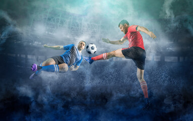 Wall Mural - Two soccer player in action