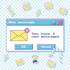 Wall Mural - template for social networks with a retro window with notification of new messages. y2k stickers ico