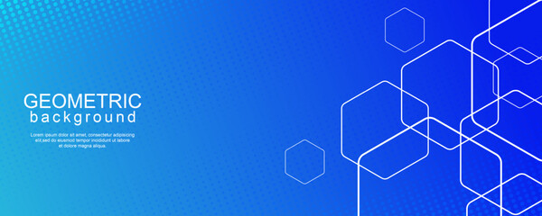 Wall Mural - minimal geometric background with dynamic hexagon lines and halftone dots