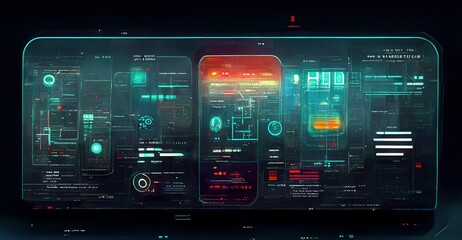 Canvas Print - Statistics and data, information infographic.  Game interfaces graphical technical control digital  design elements. Futuristic display, innovation of the future, for your game, movie design.