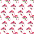 Seamless pattern with pink chameleons. Watercolor bright background for textiles, wallpaper, packaging, diapers and children's clothing.