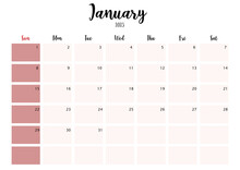 2023 January Month Calendar Starting On Sunday