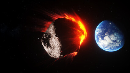 Wall Mural - asteroid in outer space. earth planet. 3d rendering.