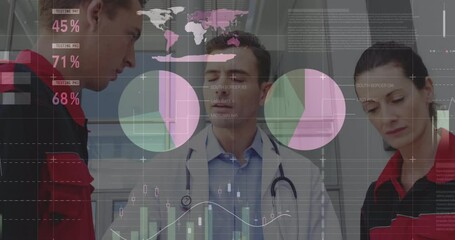 Wall Mural - Animation of data processing over diverse doctors