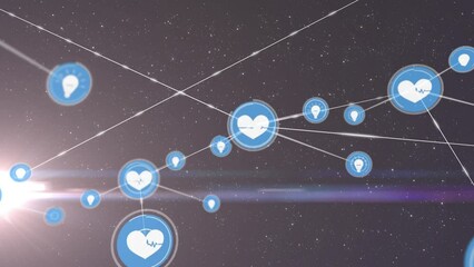 Poster - Animation of network of connections with icons over light spots