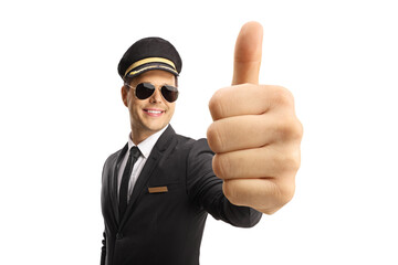 Wall Mural - Professional young chauffeur showing thumbs up and smiling