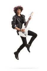 Sticker - Male rock star playing a guitar and jumping