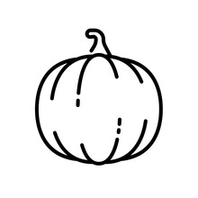 Pumpkin Icon Vector Illustration In Outline Style. Vegetable Sign