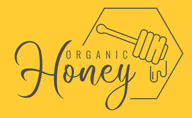 Wall Mural - Vector label for bee honey. Honeycombs with honey, and a symbolic simplified image of a bee as a design element. Organic and eco honey labels and tags with bees.