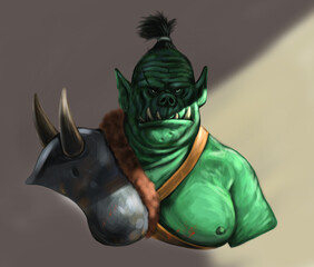 Poster - Orc portrait. Fantasy digital drawing. Monster creature illustration.	