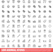 © ylivdesign - 100 animal icons set. Outline illustration of 100 animal icons vector set isolated on white background