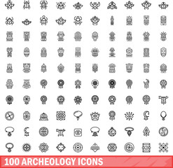 Poster - 100 archeology icons set. Outline illustration of 100 archeology icons vector set isolated on white background