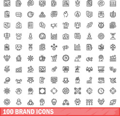 Poster - 100 brand icons set. Outline illustration of 100 brand icons vector set isolated on white background