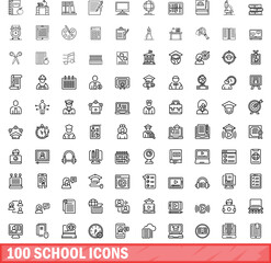 Sticker - 100 school icons set. Outline illustration of 100 school icons vector set isolated on white background