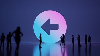 Poster - 3d rendering people in front of symbol of left arrow in circle on background