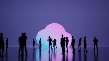 Sticker - 3d rendering people in front of symbol of cloud on background