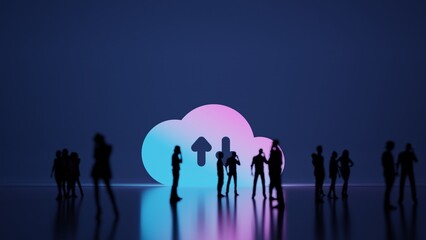 Wall Mural - 3d rendering people in front of symbol of cloud transfer data on background