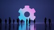 © Destrosvet - 3d rendering people in front of symbol of cogwheel on background