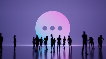 Canvas Print - 3d rendering people in front of symbol of rounded chat bubble on background